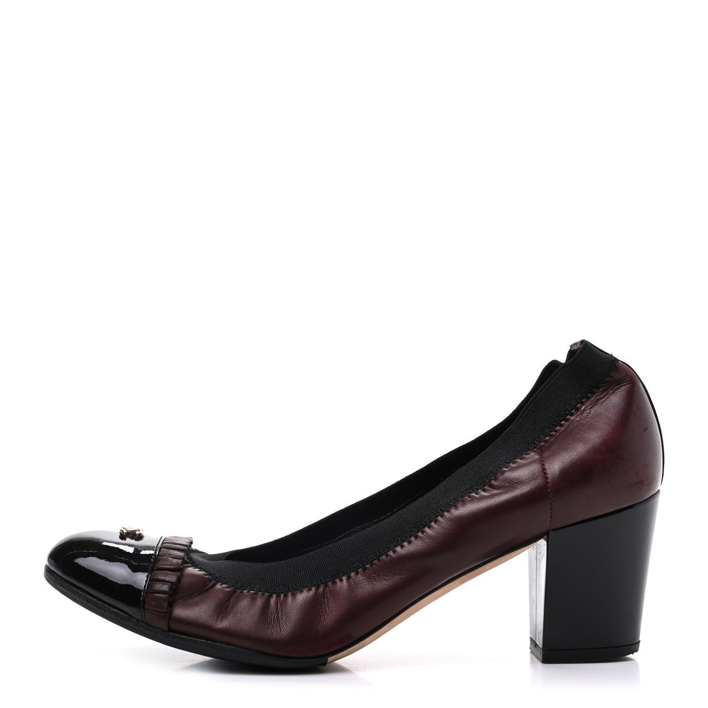 Lambskin Patent CC Elastic Cap Toe Ballerina Pumps 37.5 Burgundy Black