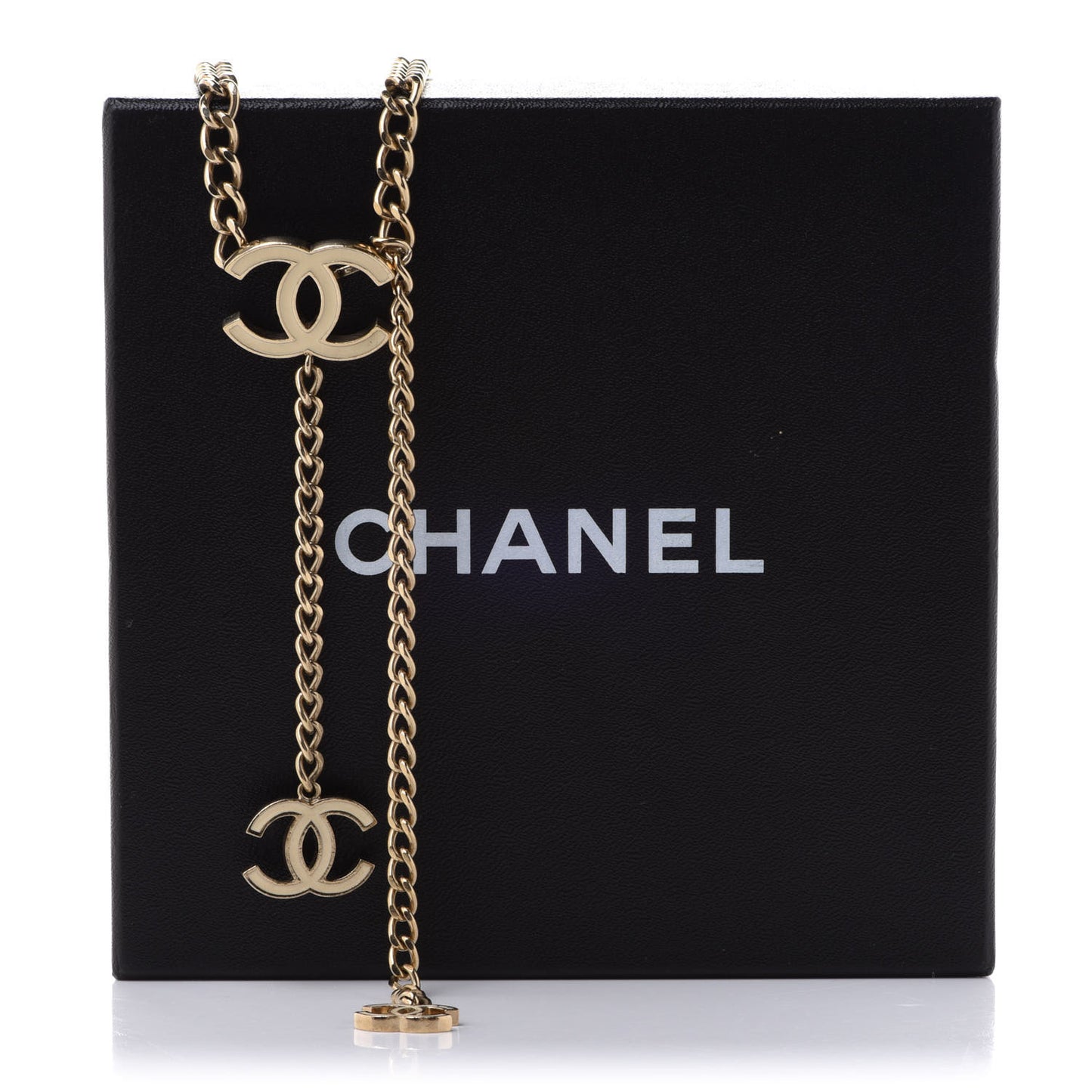 Enamel CC Chain Logo Belt Gold White