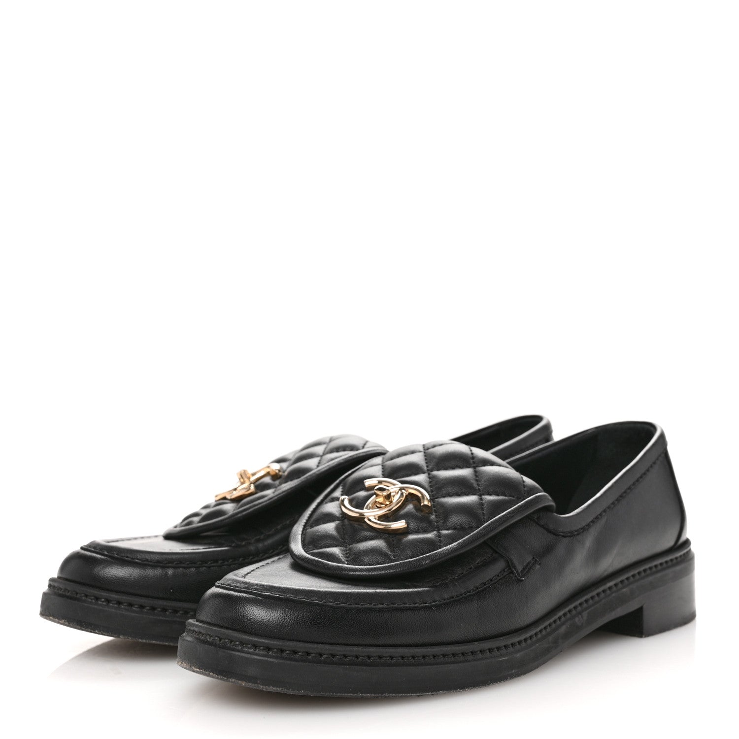 Chanel Lambskin Quilted CC Turnlock Loafers 38.5 Black 4 of 11