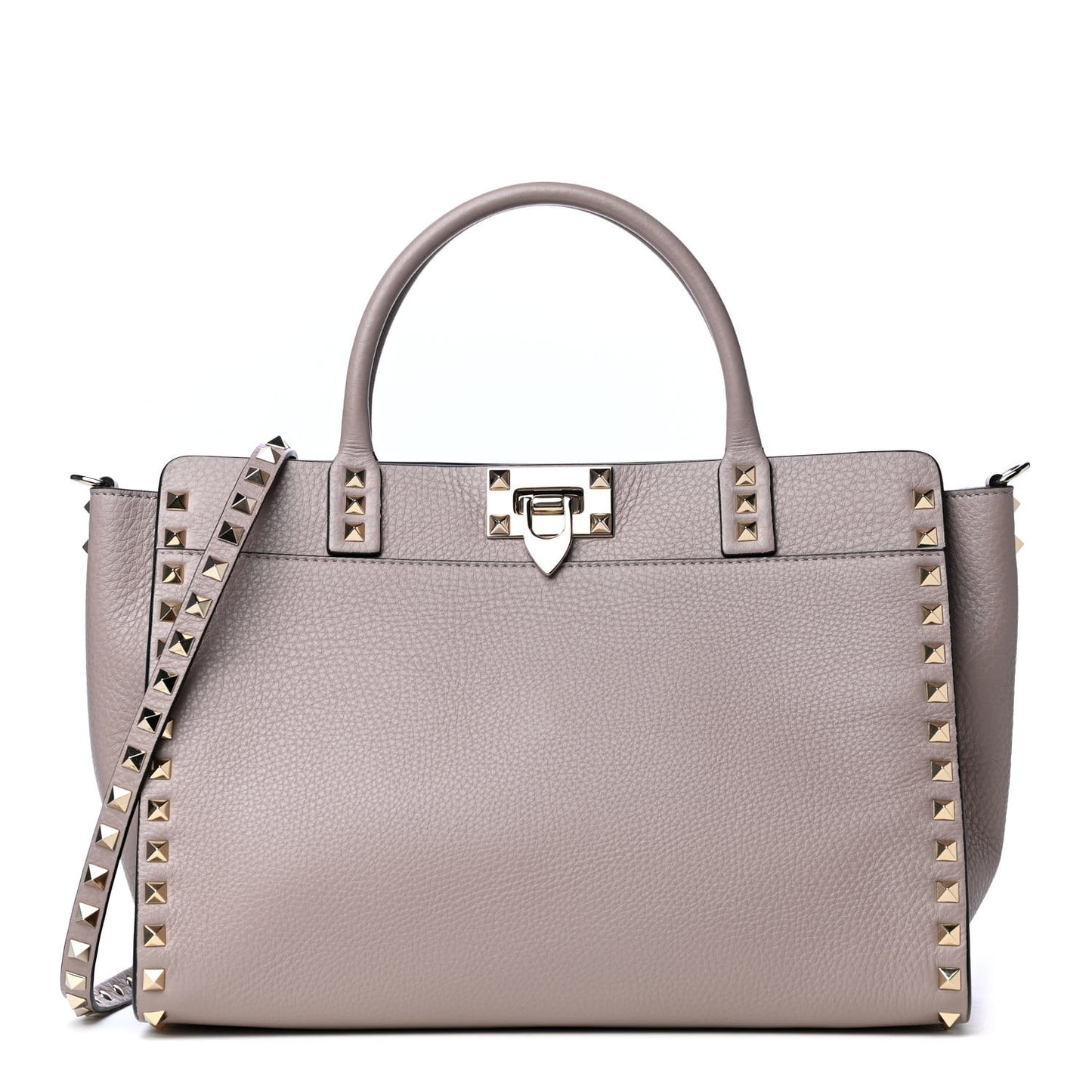 Pebbled Calfskin Small Rockstud Double Handle Bag Poudre