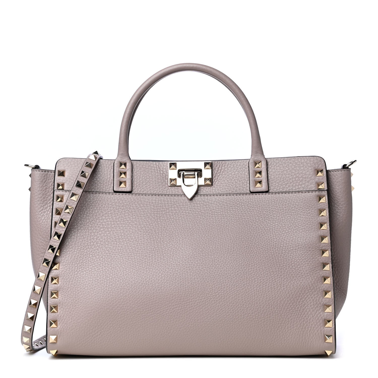 Valentino Garavani Pebbled Calfskin Small Rockstud Double Handle Bag Poudre 1 of 5