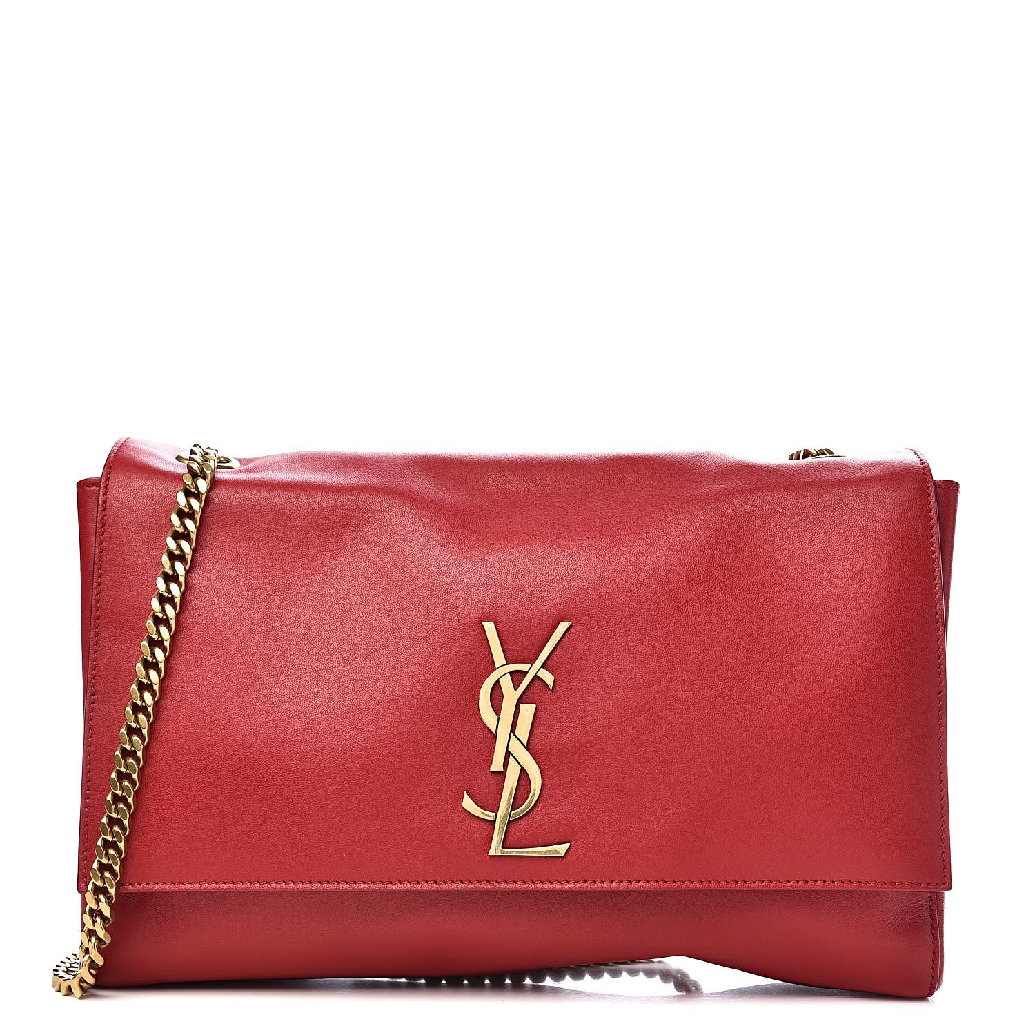 Saint Laurent Smooth Calfskin Suede Medium Reversible Monogram Kate Satchel New Red 1 of 11
