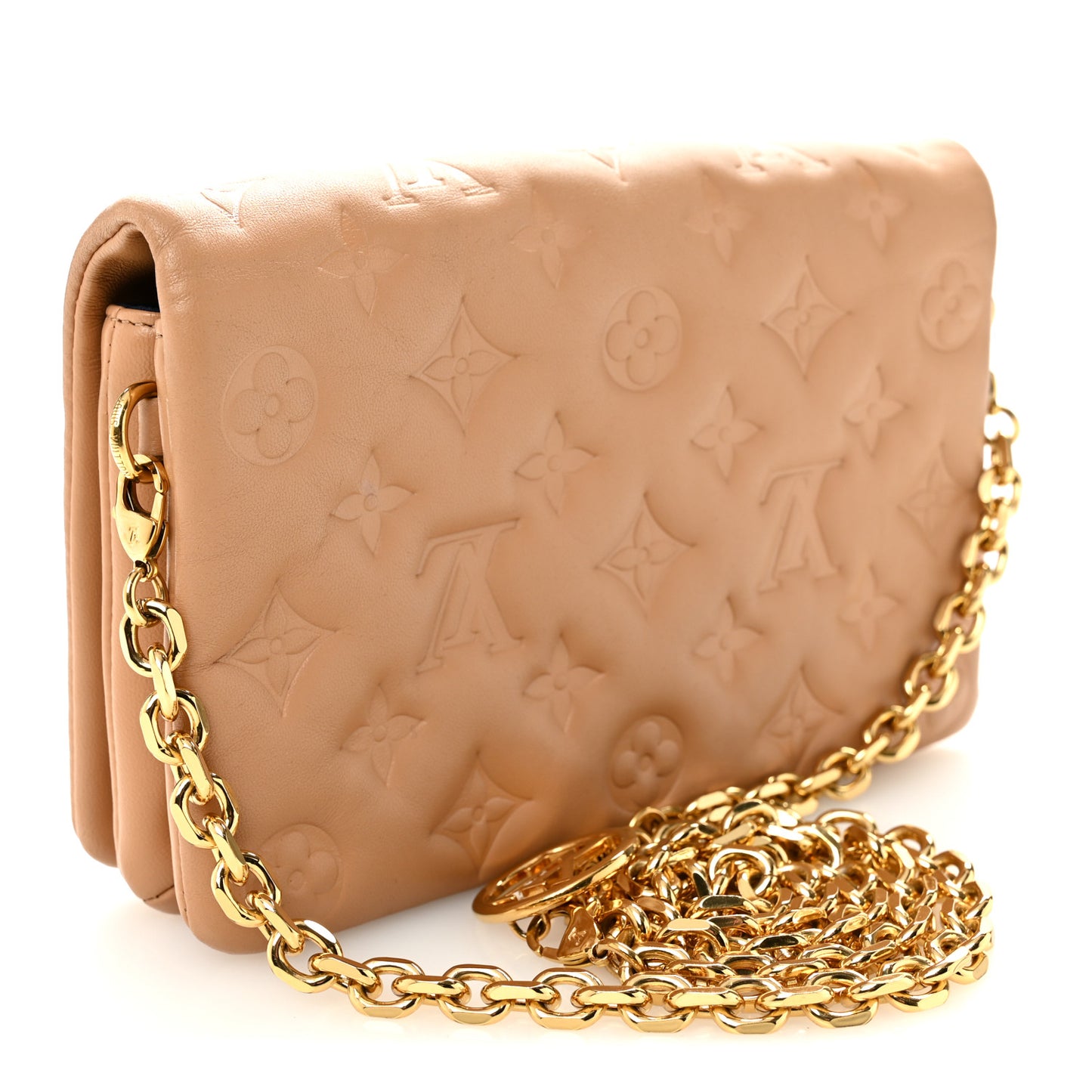 Lambskin Embossed Monogram Pochette Coussin Camel