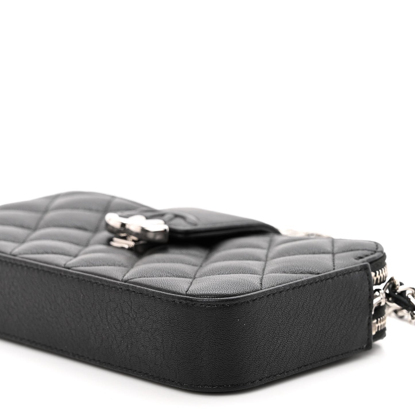 Lambskin Quilted CC Box Clutch With Chain Black