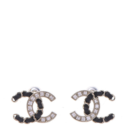 Chanel Crystal Baguette Lambskin Chain CC Vintage Allure Stud Earrings Black Gold 1 of 5