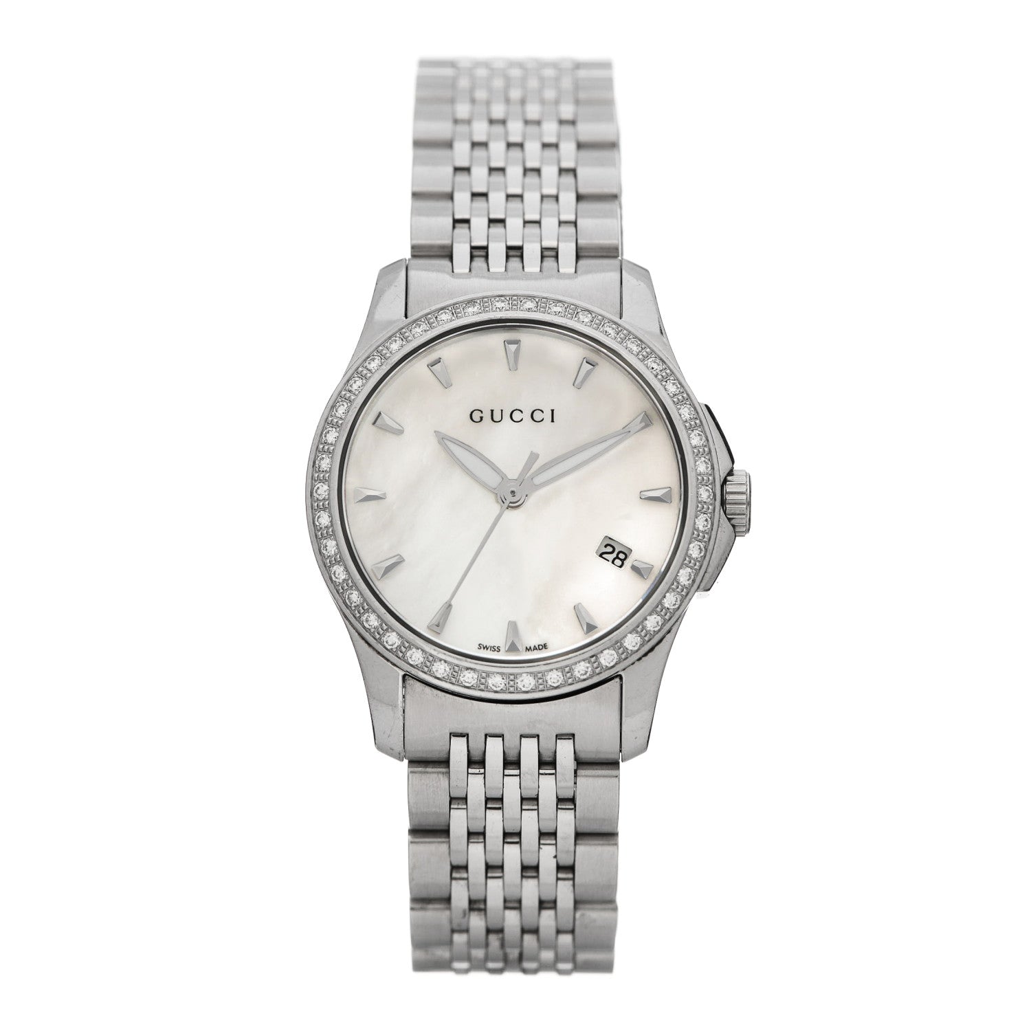 Gucci Stainless Steel Diamond Bezel Mother of Pearl 27mm G-Timeless Quartz Watch 1 of 6
