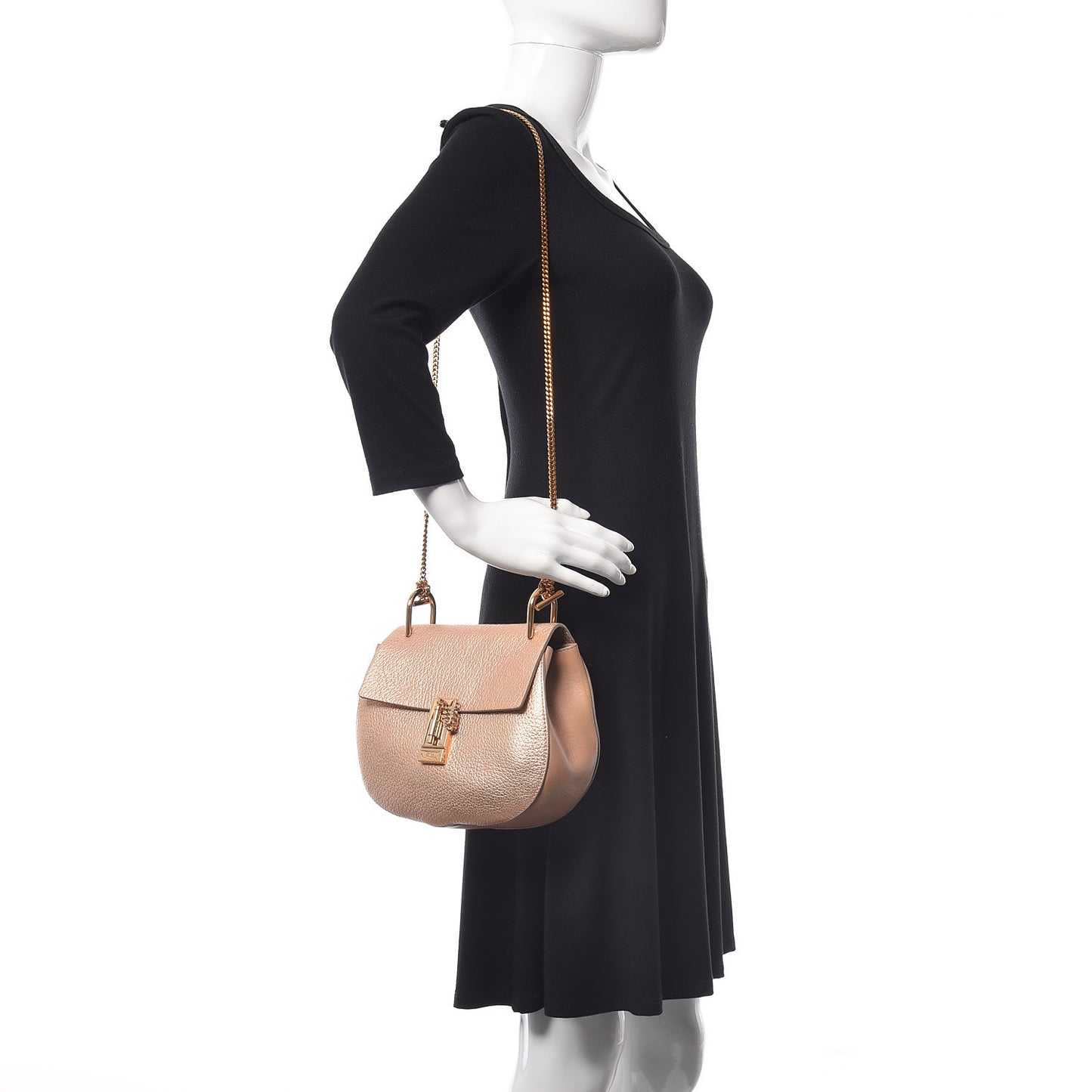 Metallic Grained Goatskin Drew Shoulder Bag Rose Gold