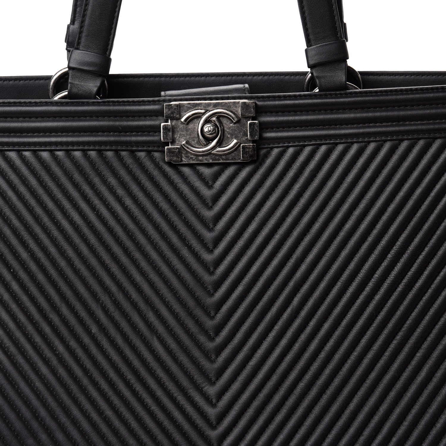 Chanel Calfskin Chevron Quilted Boy Shopping Tote Black 11 of 11