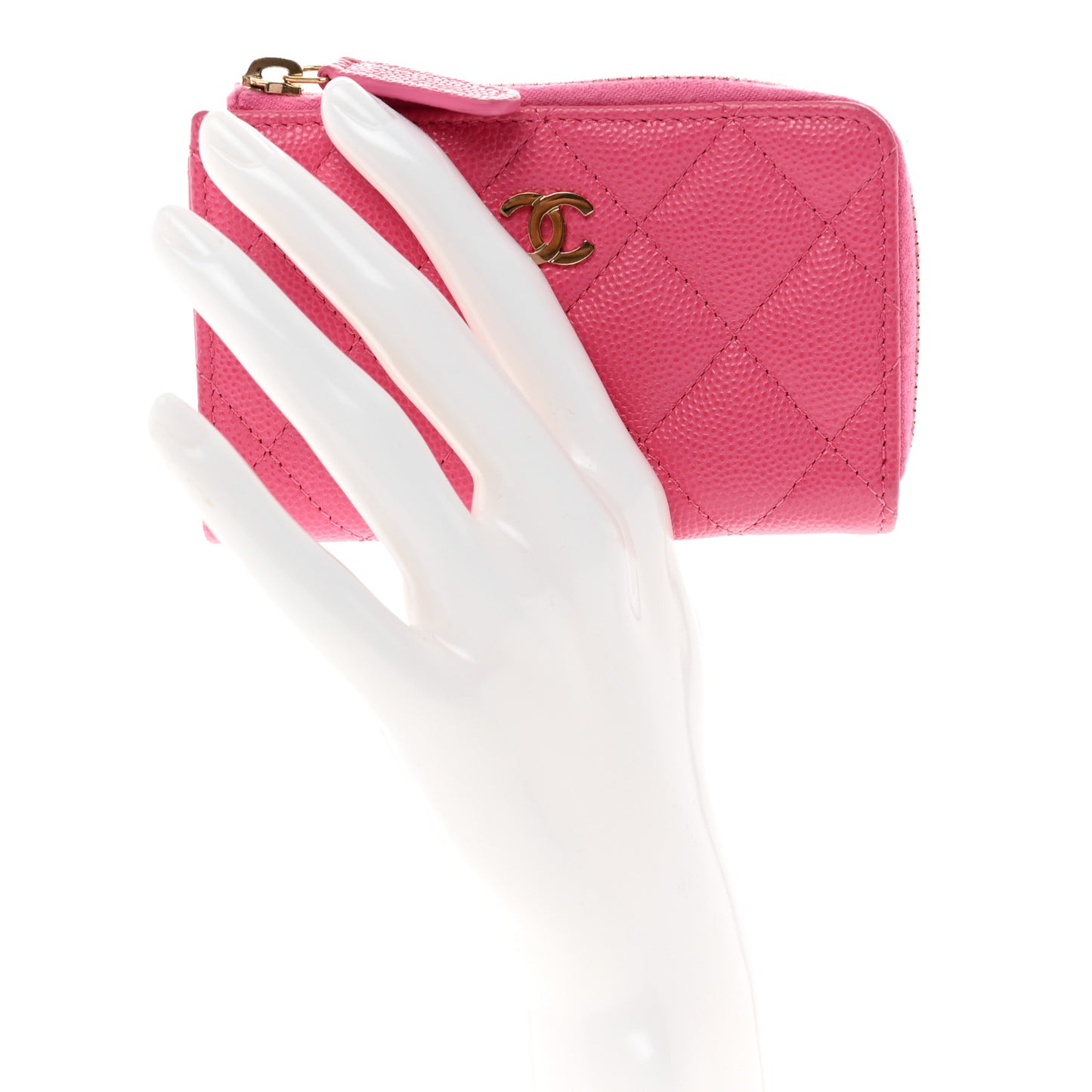 Caviar Quilted Zipped Key Holder Case Pink