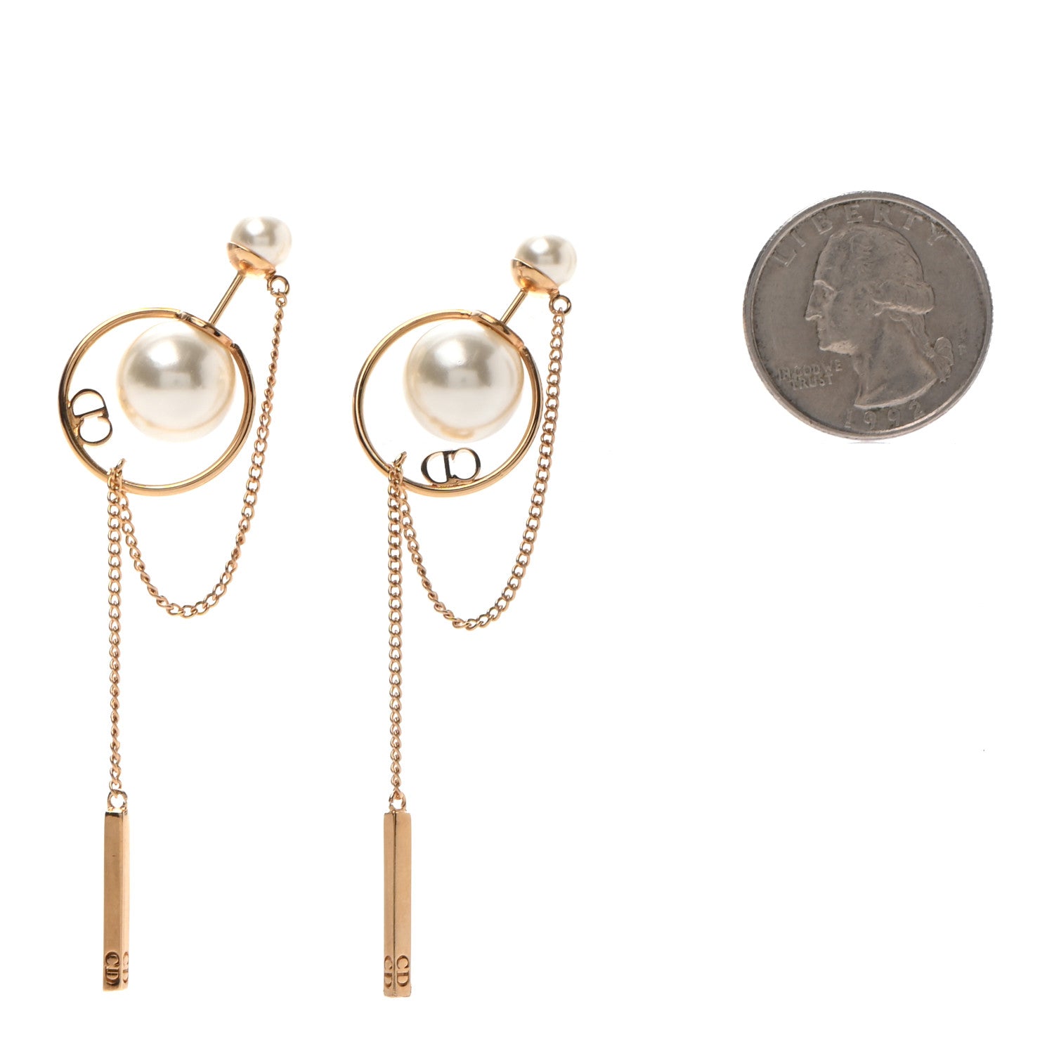 Christian Dior Pearl Tribales Dangle Chain Earrings Gold 2 of 6