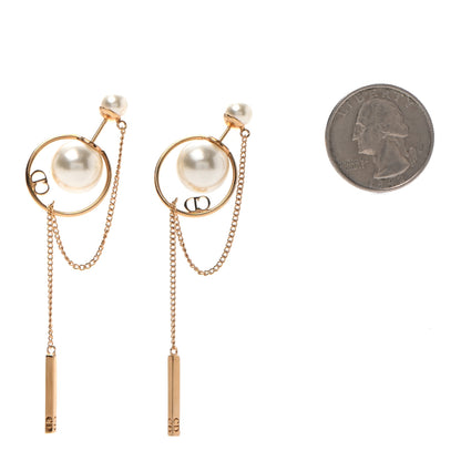 Christian Dior Pearl Tribales Dangle Chain Earrings Gold 2 of 6