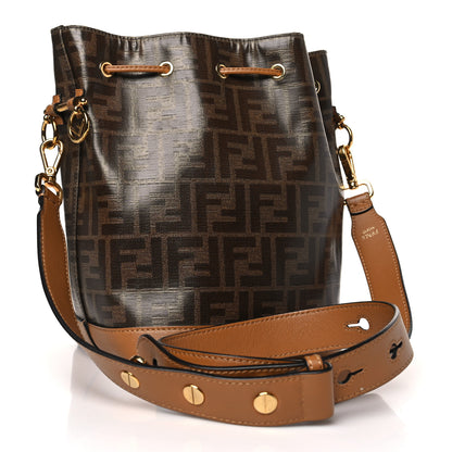 Fendi Glazed Fabric Vitello Grace F is Fendi FF 1974 Stamp Patch Grande Mon Tresor Bucket Bag Mogano Panna Nocciola 3 of 10
