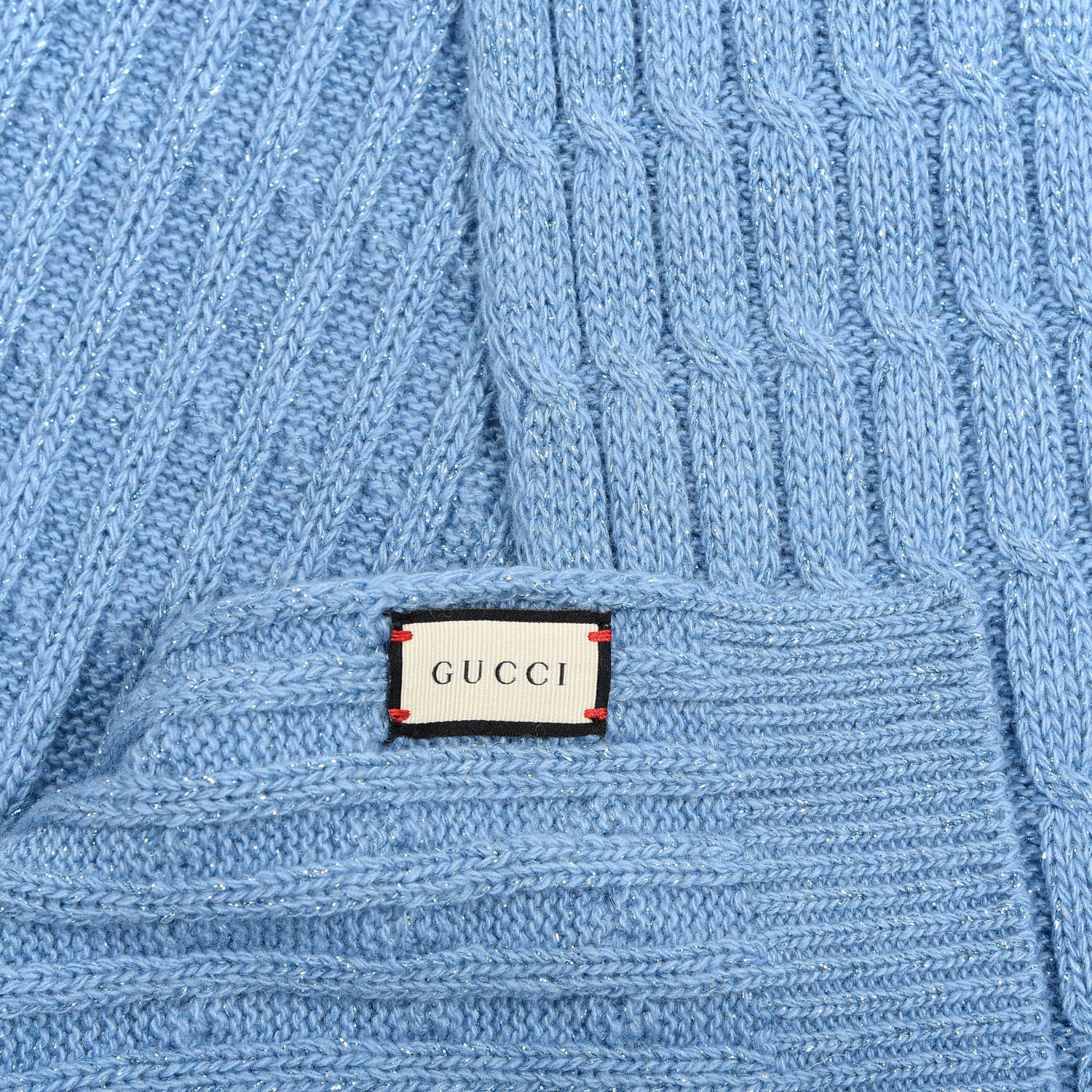 Gucci Wool Knit Shine Reg Scarf Bluette Sky Blue 3 of 4