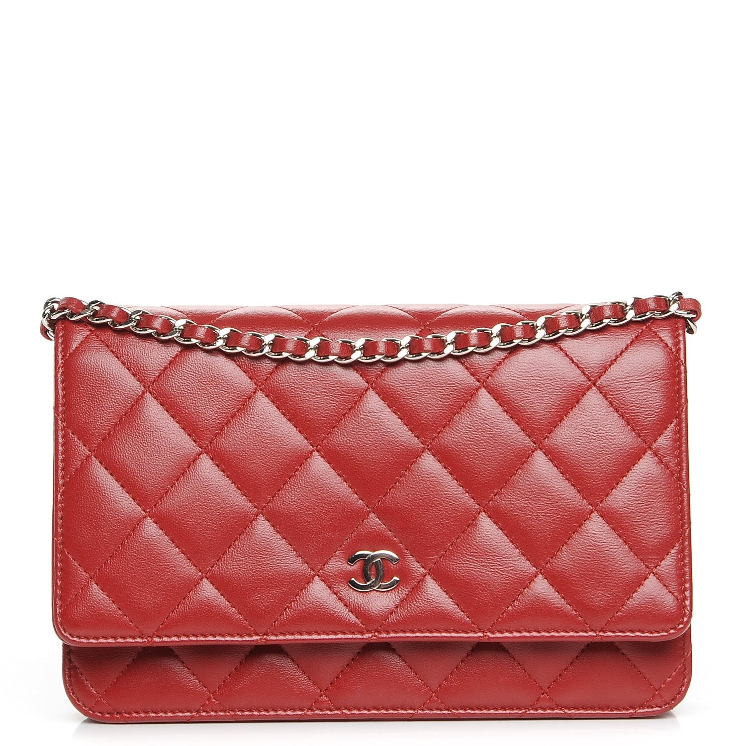 Chanel Lambskin Quilted Wallet On Chain WOC Red 1 of 9