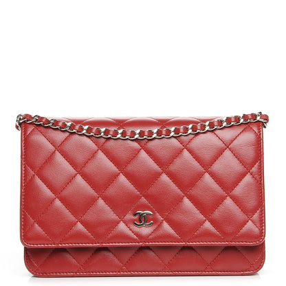 Chanel Lambskin Quilted Wallet On Chain WOC Red 1 of 9