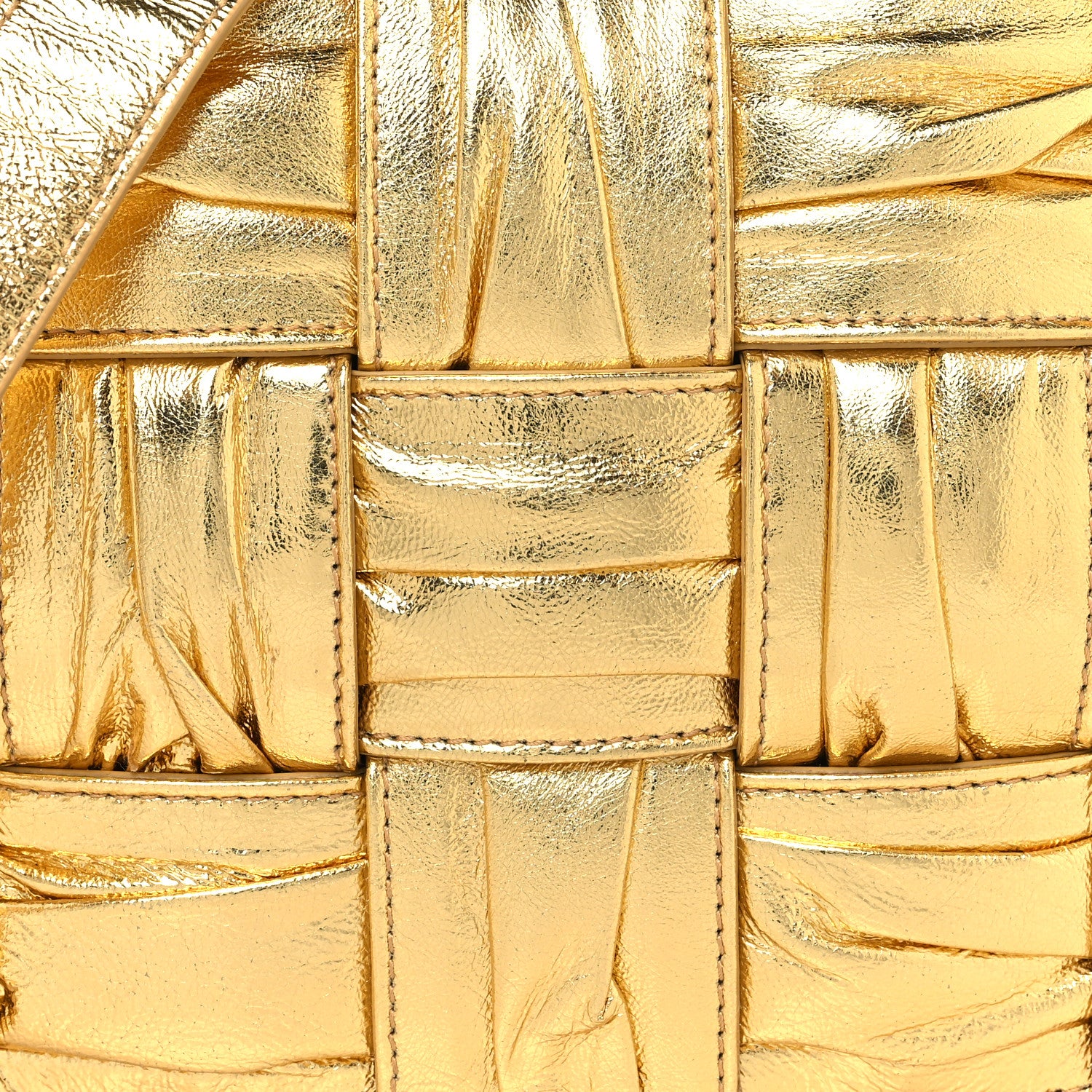 Bottega Veneta Metallic Calfskin Intreccio Plisse Cassette Crossbody Bag Gold 7 of 10