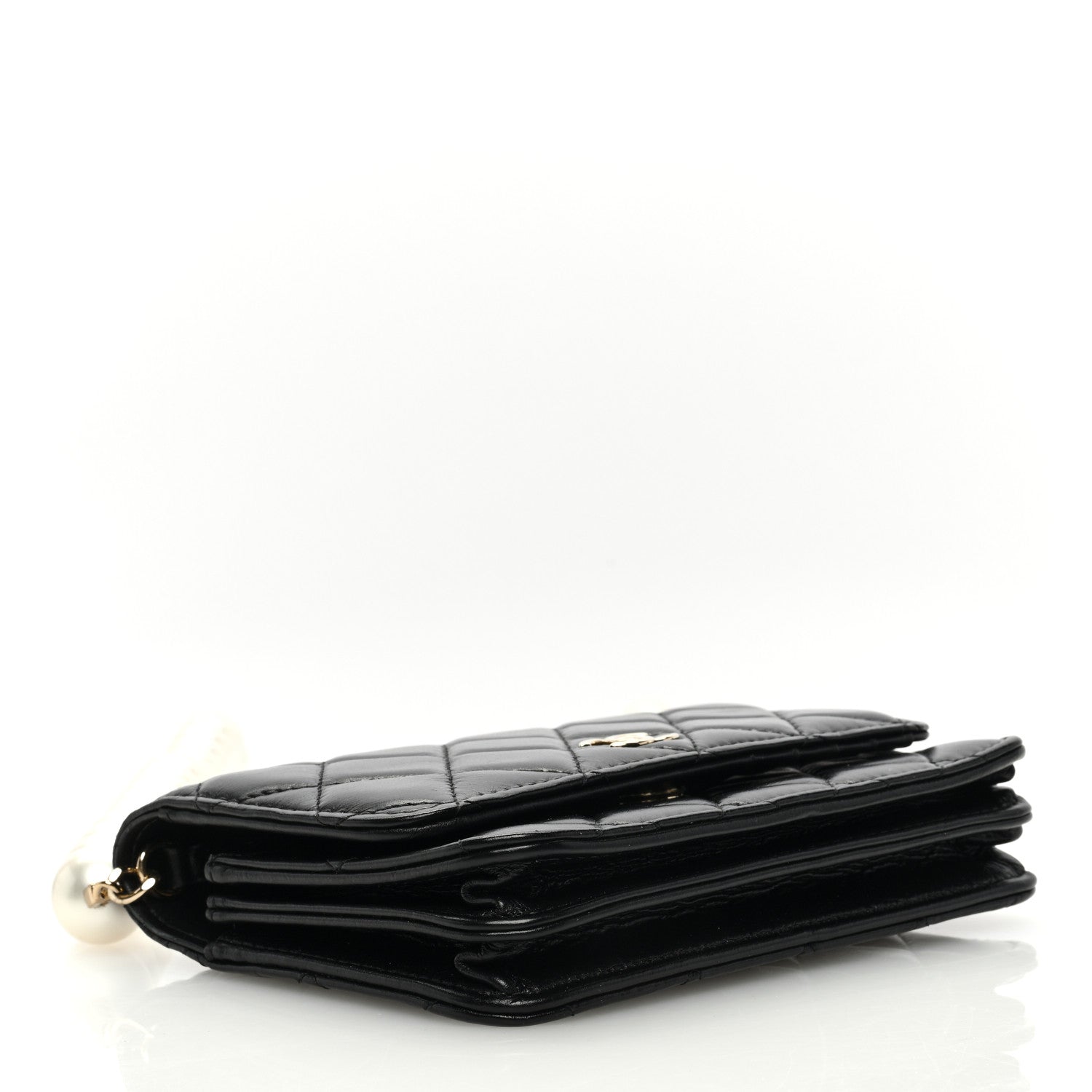 Chanel Calfskin Quilted Mini Maxi Pearls Wallet On Chain WOC Black 4 of 10