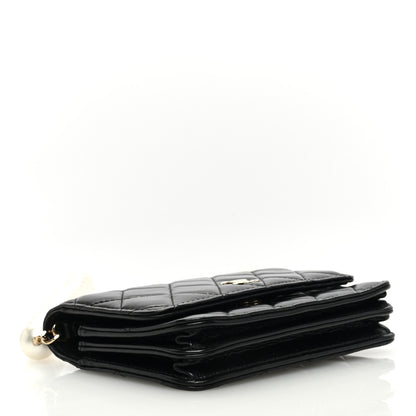 Chanel Calfskin Quilted Mini Maxi Pearls Wallet On Chain WOC Black 4 of 10