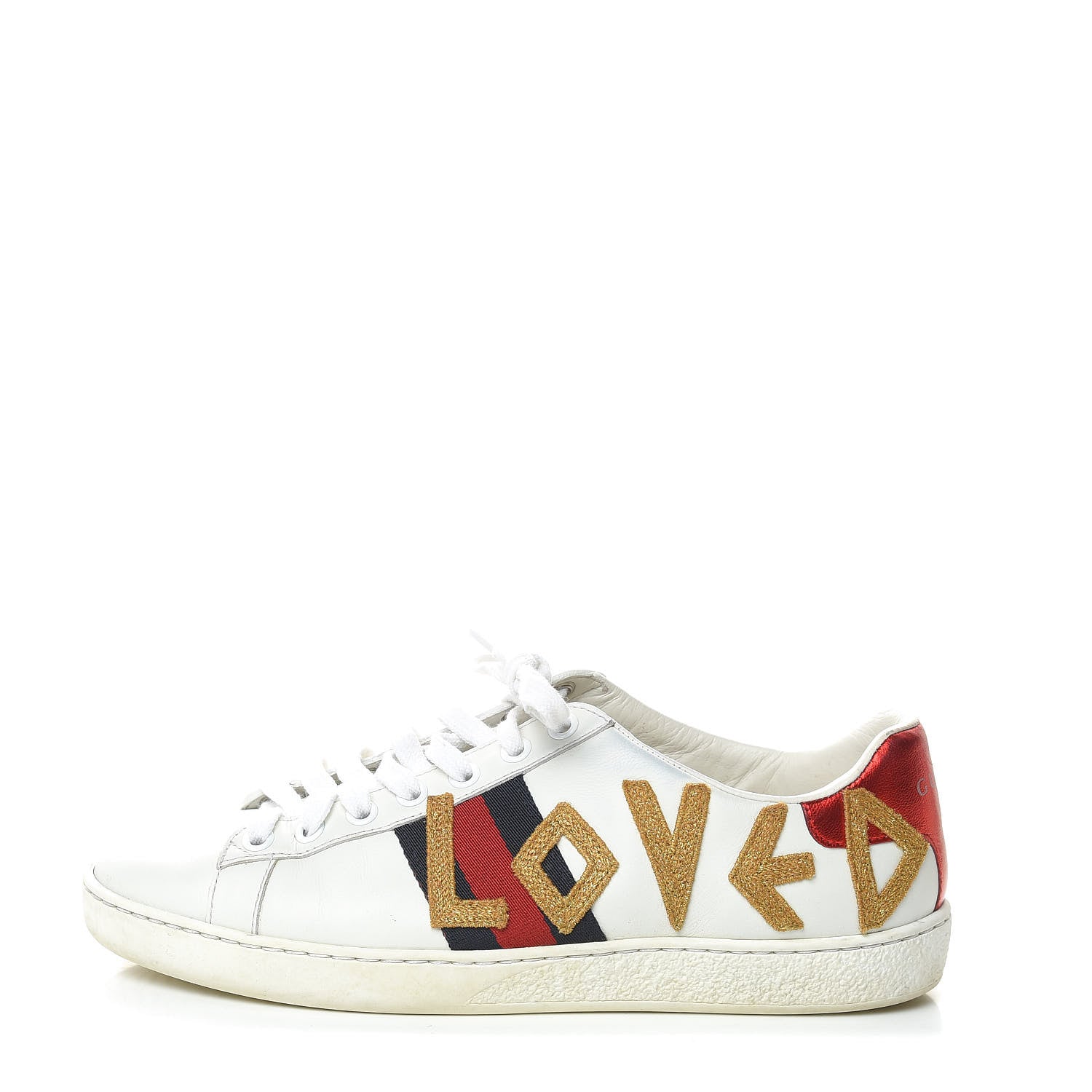 Gucci Calfskin Web LOVED Embroidered Womens Ace Sneakers 36 White 1 of 13