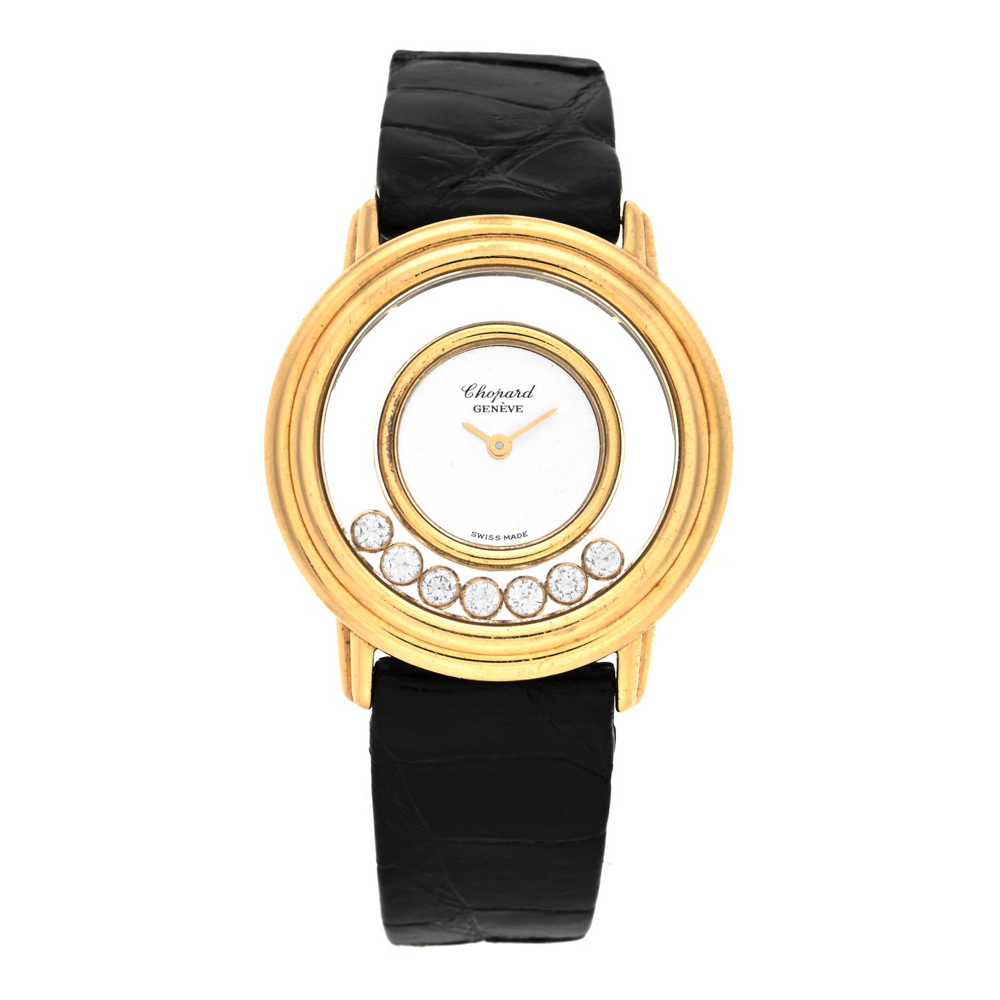 18K Yellow Gold Alligator 7 Diamond 28mm Happy Diamonds Quartz Watch