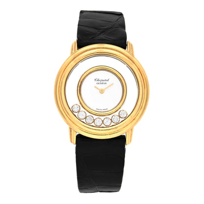 Chopard 18K Yellow Gold Alligator 7 Diamond 28mm Happy Diamonds Quartz Watch 1 of 5
