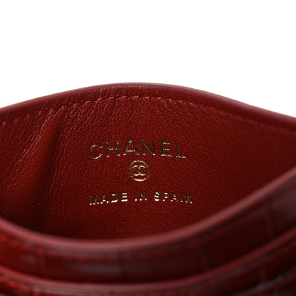 Chanel Calfskin Crocodile Embossed Crococo Card Holder Burgundy 6 of 8