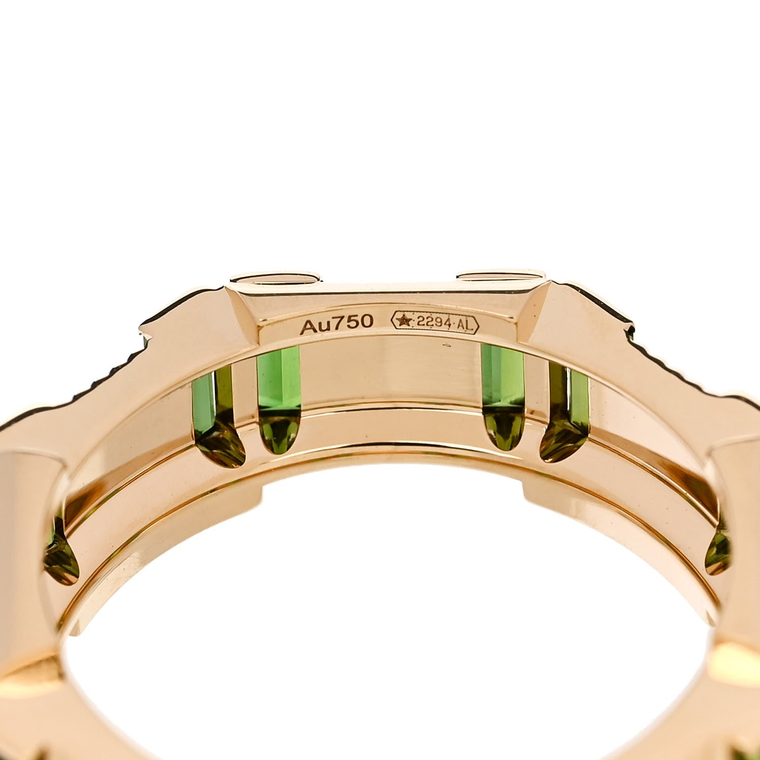 Gucci 18K Yellow Gold Green Tourmaline 6mm Link to Love Ring 49 5 4 of 5
