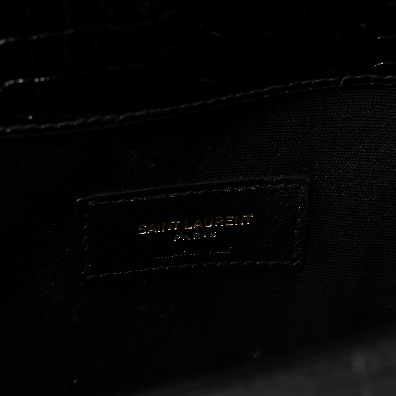 Saint Laurent Calfskin Crocodile Embossed Uptown Monogram Pouch Black 6 of 7