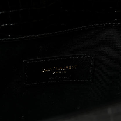 Saint Laurent Calfskin Crocodile Embossed Uptown Monogram Pouch Black 6 of 7