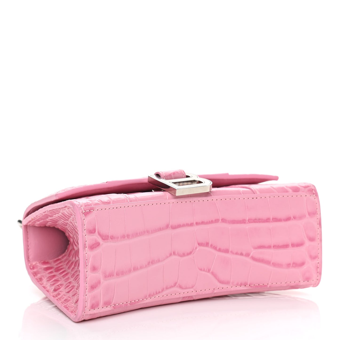 Shiny Calfskin Crocodile Embossed Hourglass Top Handle Bag XS Pink