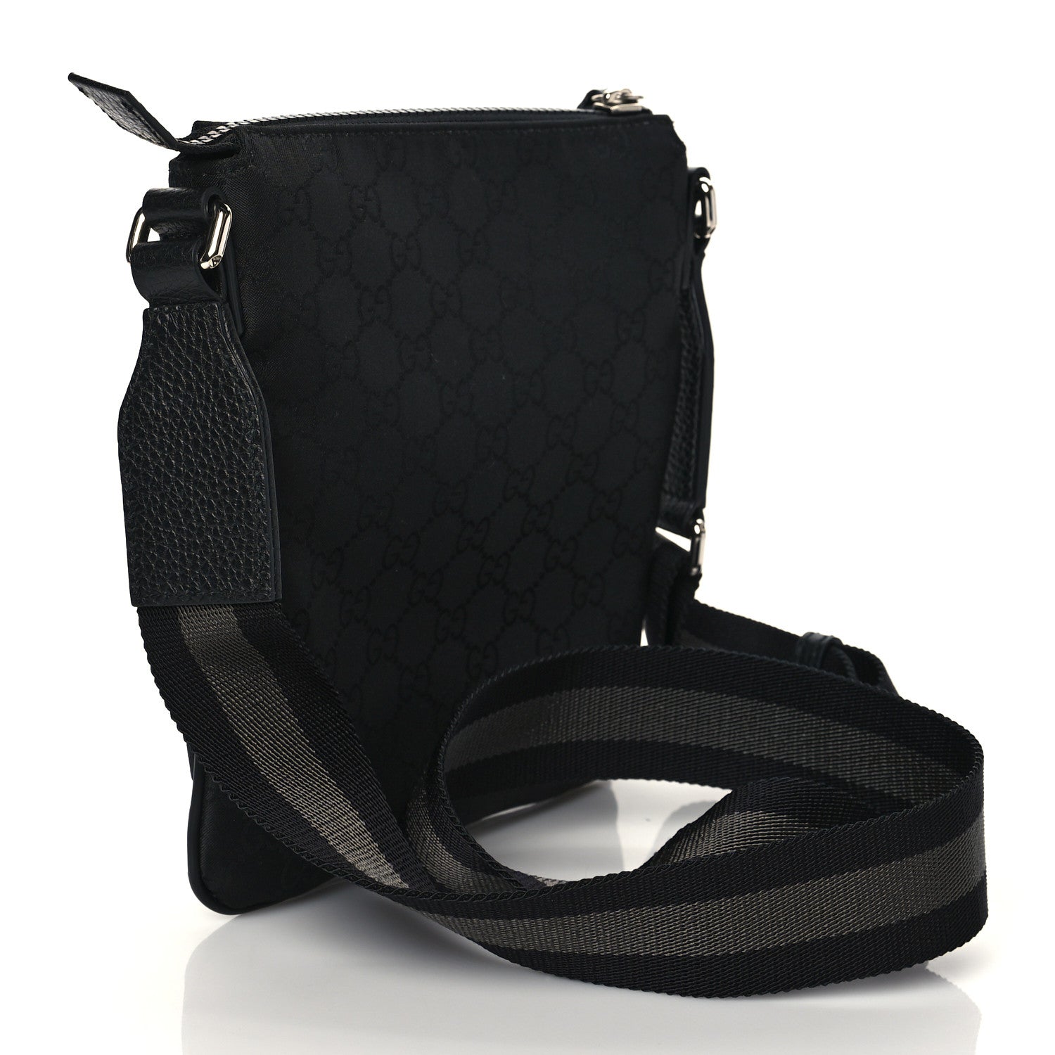 Gucci Nylon Monogram Mini Flat Messenger Bag Black 2 of 9