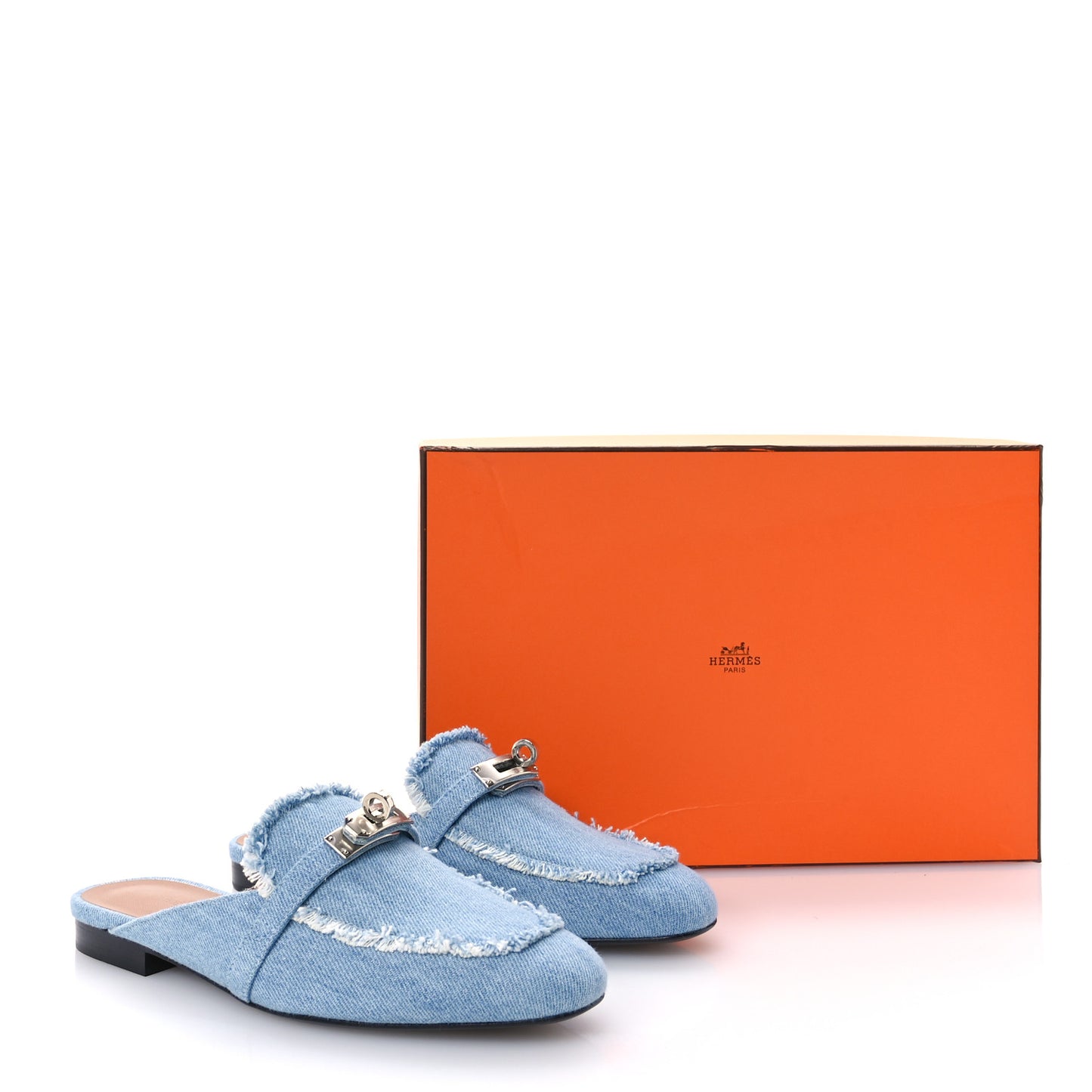 Denim Fringed Oz Mules 36 Bleu Clair