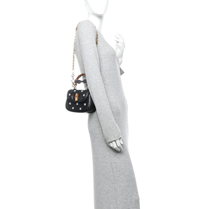 Gucci Sequin Lizard Embossed GG Mini Bamboo 1947 Top Handle Chain Bag Black White 2 of 10