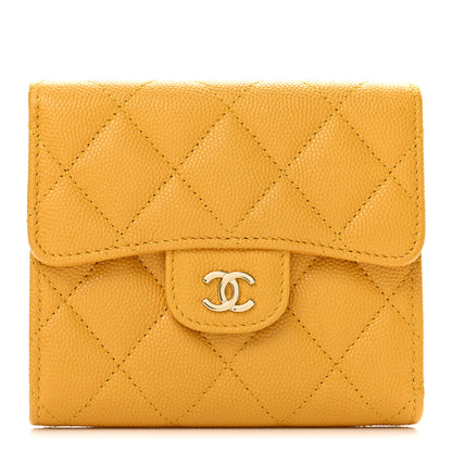 Chanel Caviar Quilted Compact Flap Wallet Yellow 1 of 9