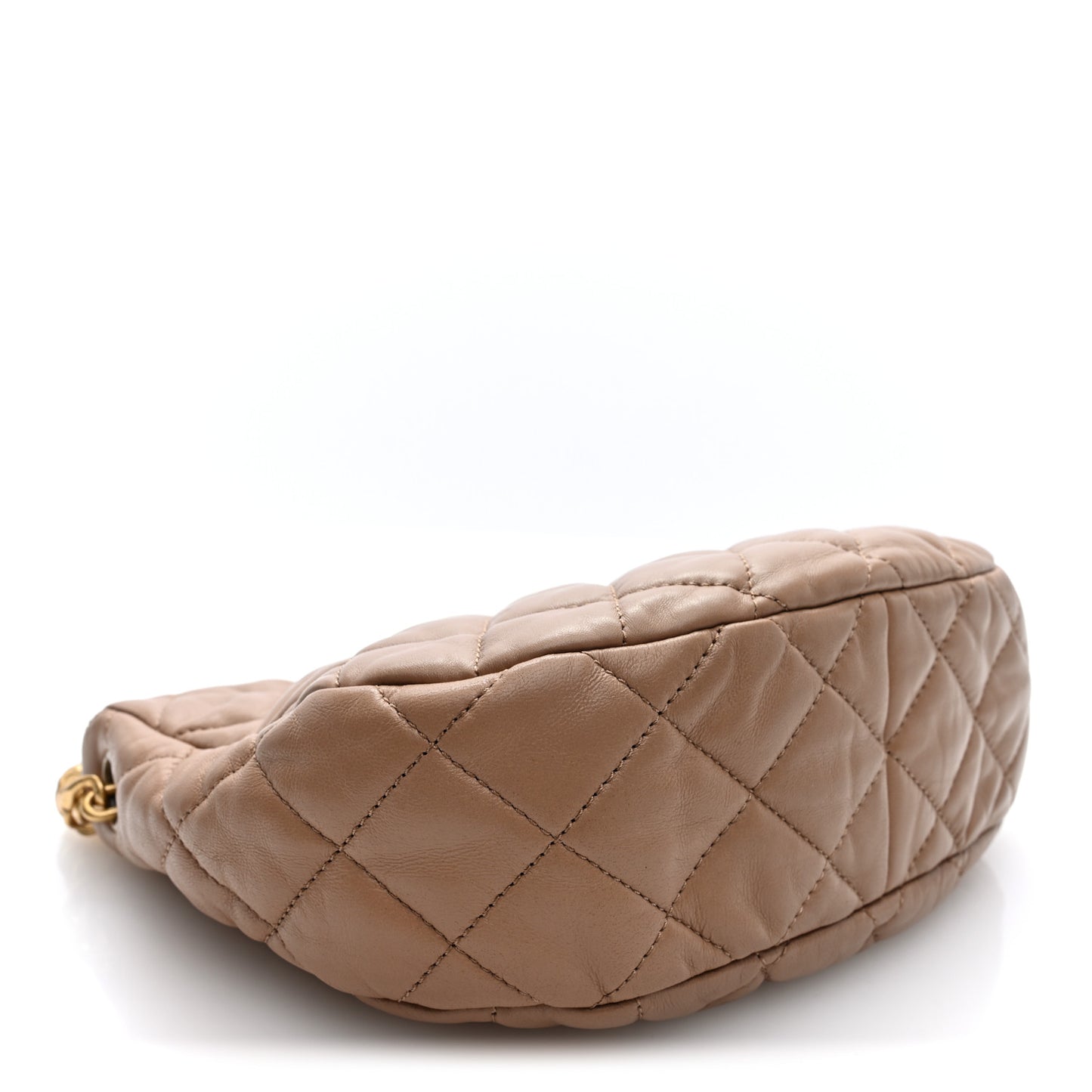 Lambskin Quilted Pillow Crush Chain Hobo Beige