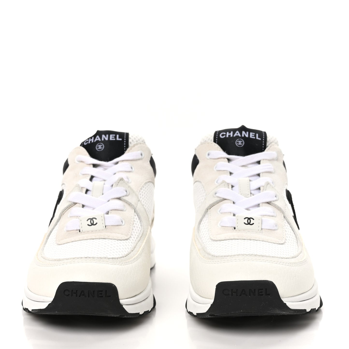 Mesh Suede Calfskin Grained Calfskin Womens CC Sneakers 39.5 White Black