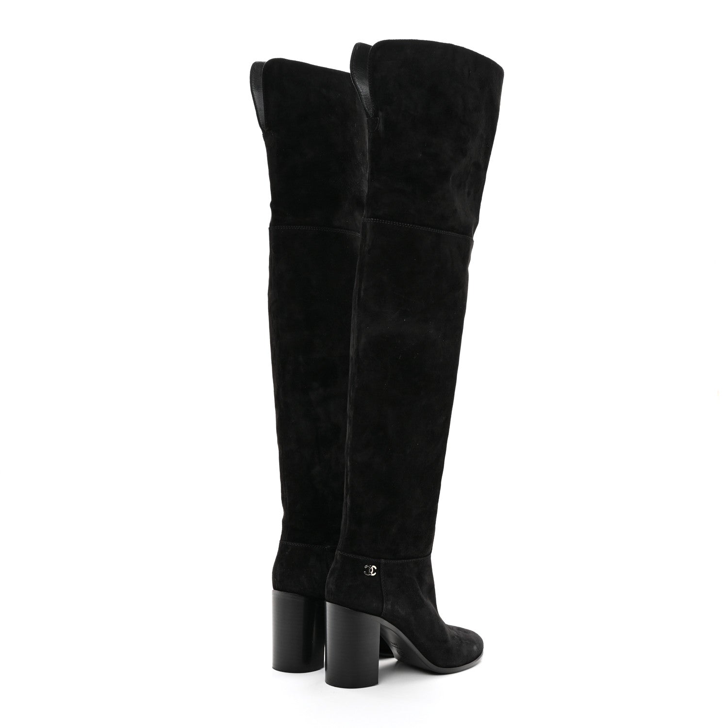 Chanel Suede Calfskin CC Over The Knee Boots 39.5 Black 4 of 8