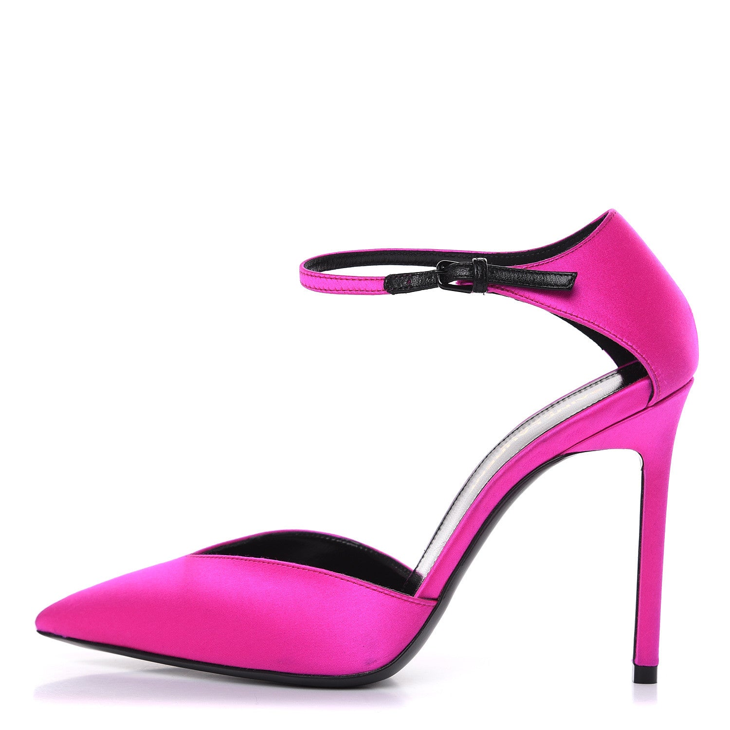 Saint Laurent Satin Anja 105 Ankle Strap Pointed Pumps 35.5 Fuchsia 1 of 13