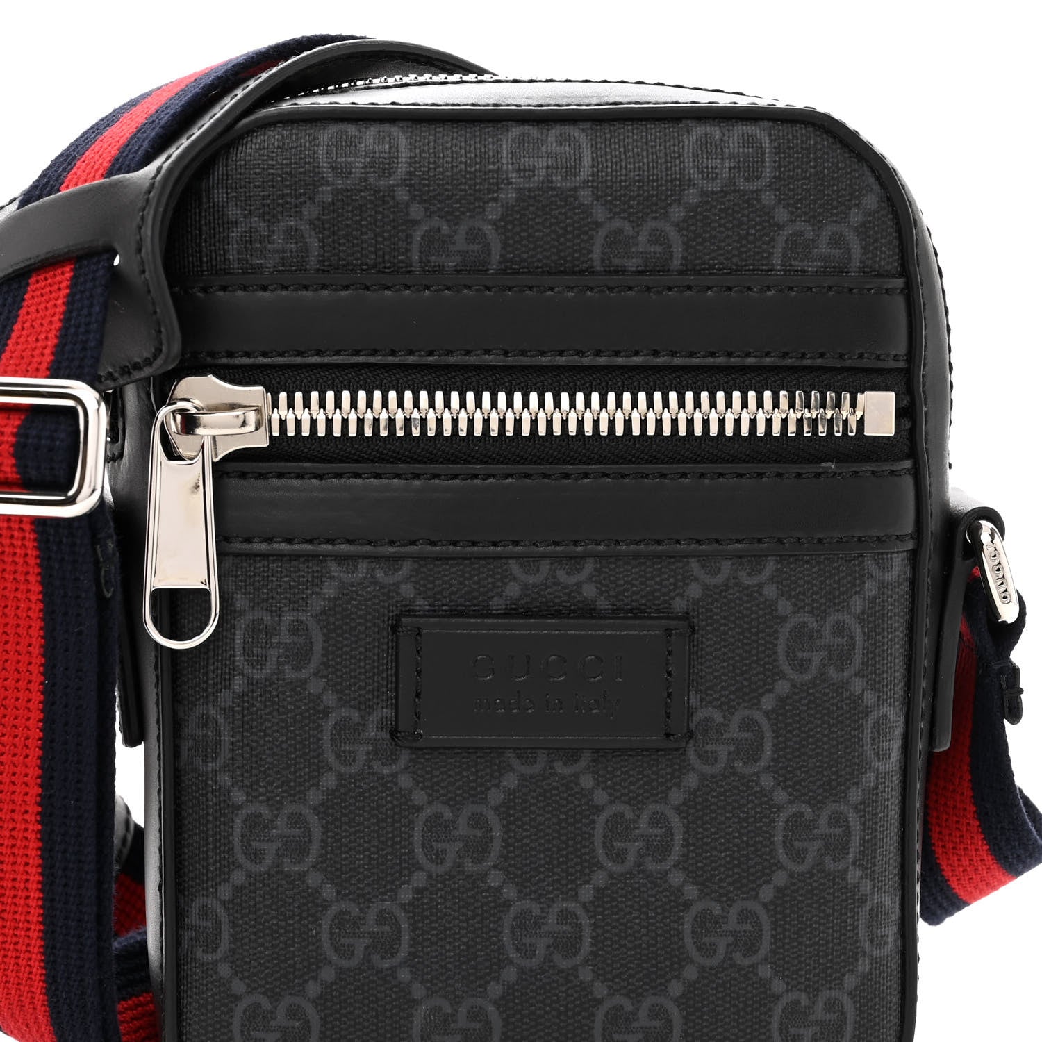 Gucci GG Supreme Monogram Appia Calfskin Web Small Camera Messenger Bag Black Grey 8 of 10
