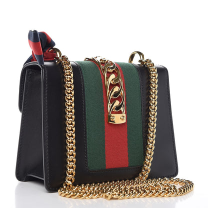 Gucci Calfskin Mini Sylvie Chain Shoulder Bag Black 3 of 9
