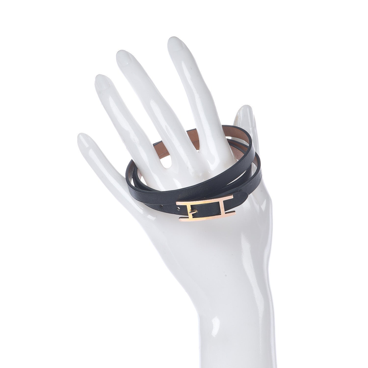 Hermes Chamonix Hapi 3MM Triple Tour Wrap Bracelet T2 Black 2 of 11