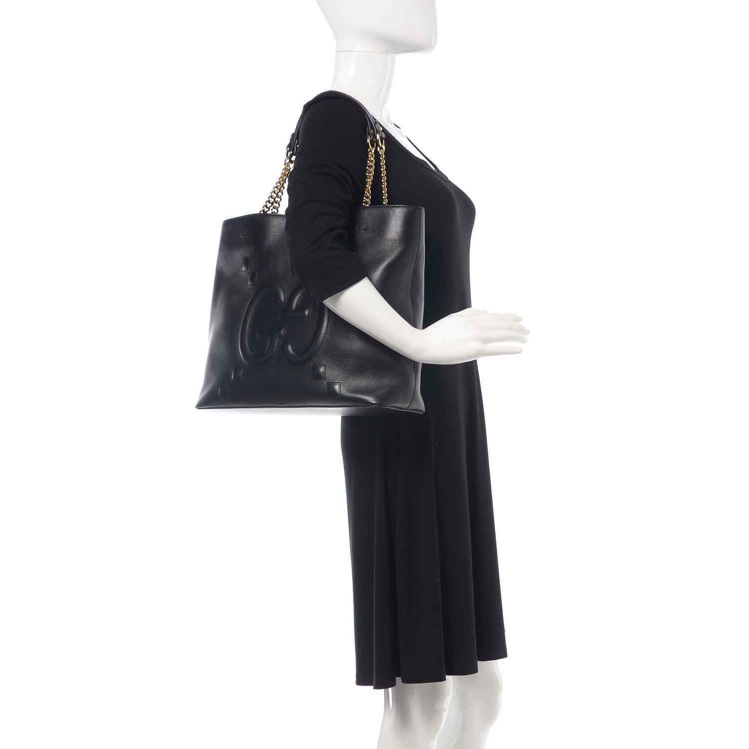 Gucci Apollo Calfskin GG Dadini Embroidered Chain Shoulder Tote Black 2 of 12