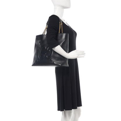 Gucci Apollo Calfskin GG Dadini Embroidered Chain Shoulder Tote Black 2 of 12