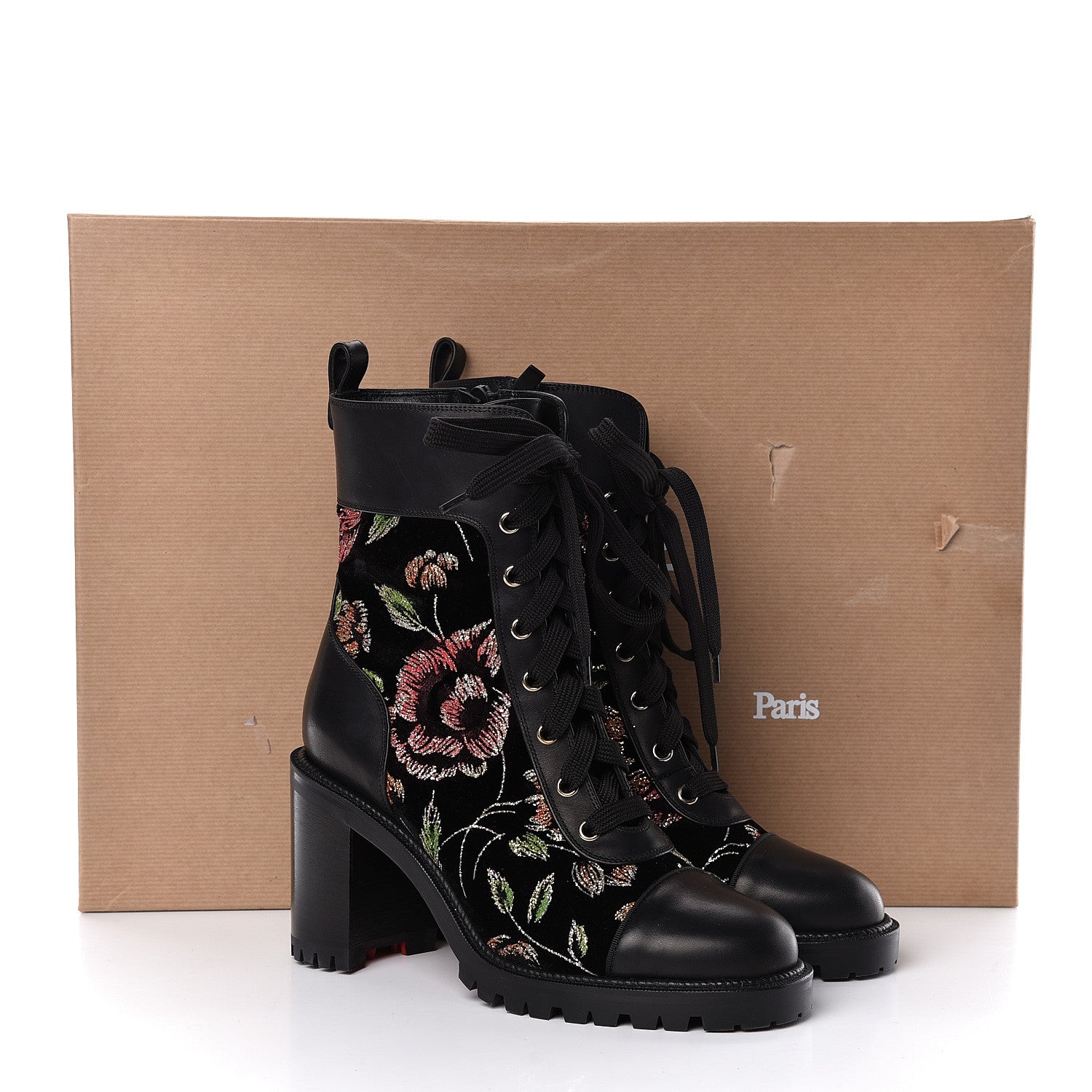 Christian Louboutin Velvet Floral Embroidered TS Croc 70 Boots 38.5 Black 8 of 8