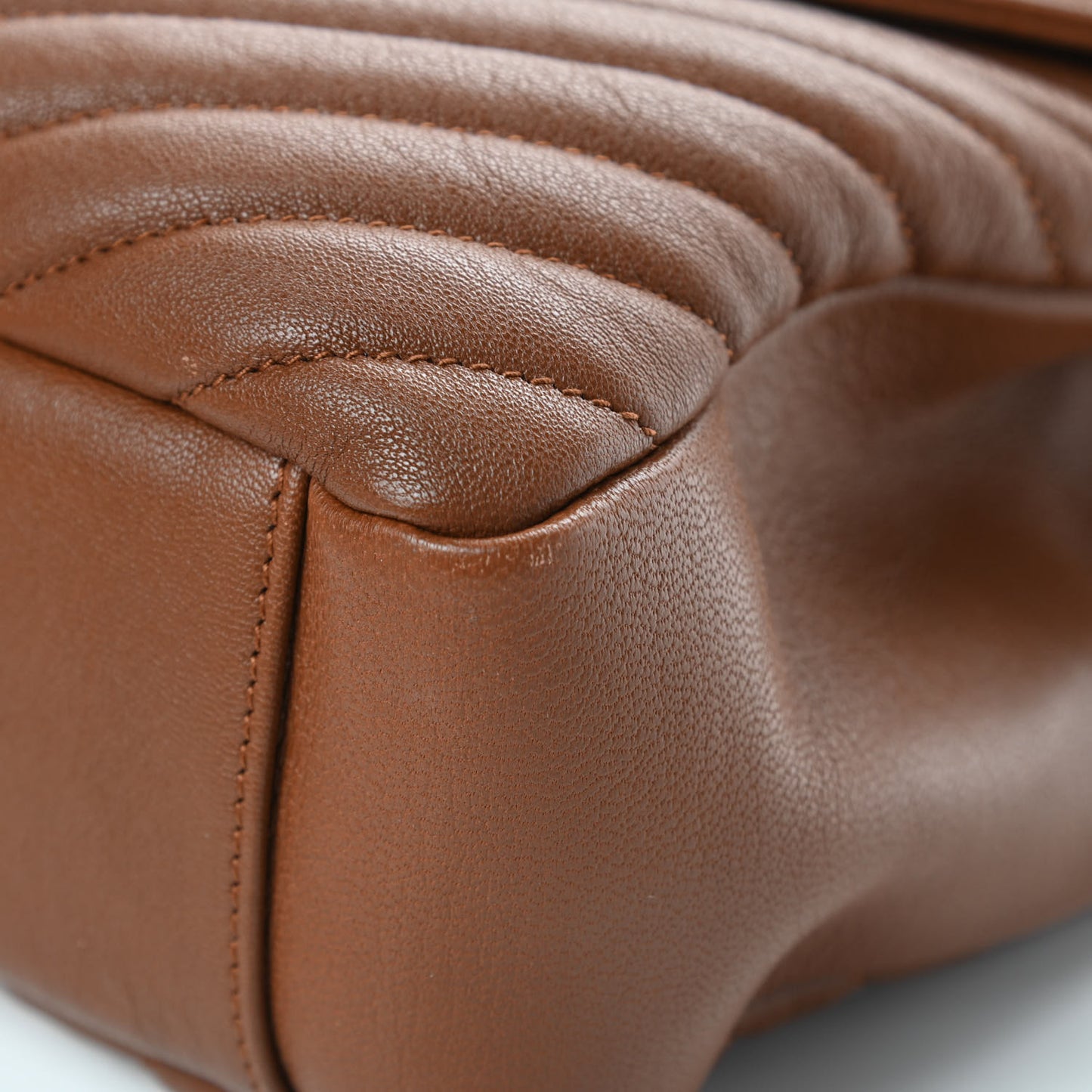 Sheepskin Matelasse Chevron Monogram Large College Satchel Cognac