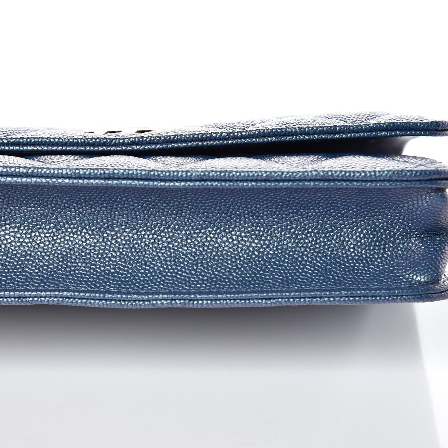 Iridescent Caviar Quilted Wallet On Chain WOC Dark Blue