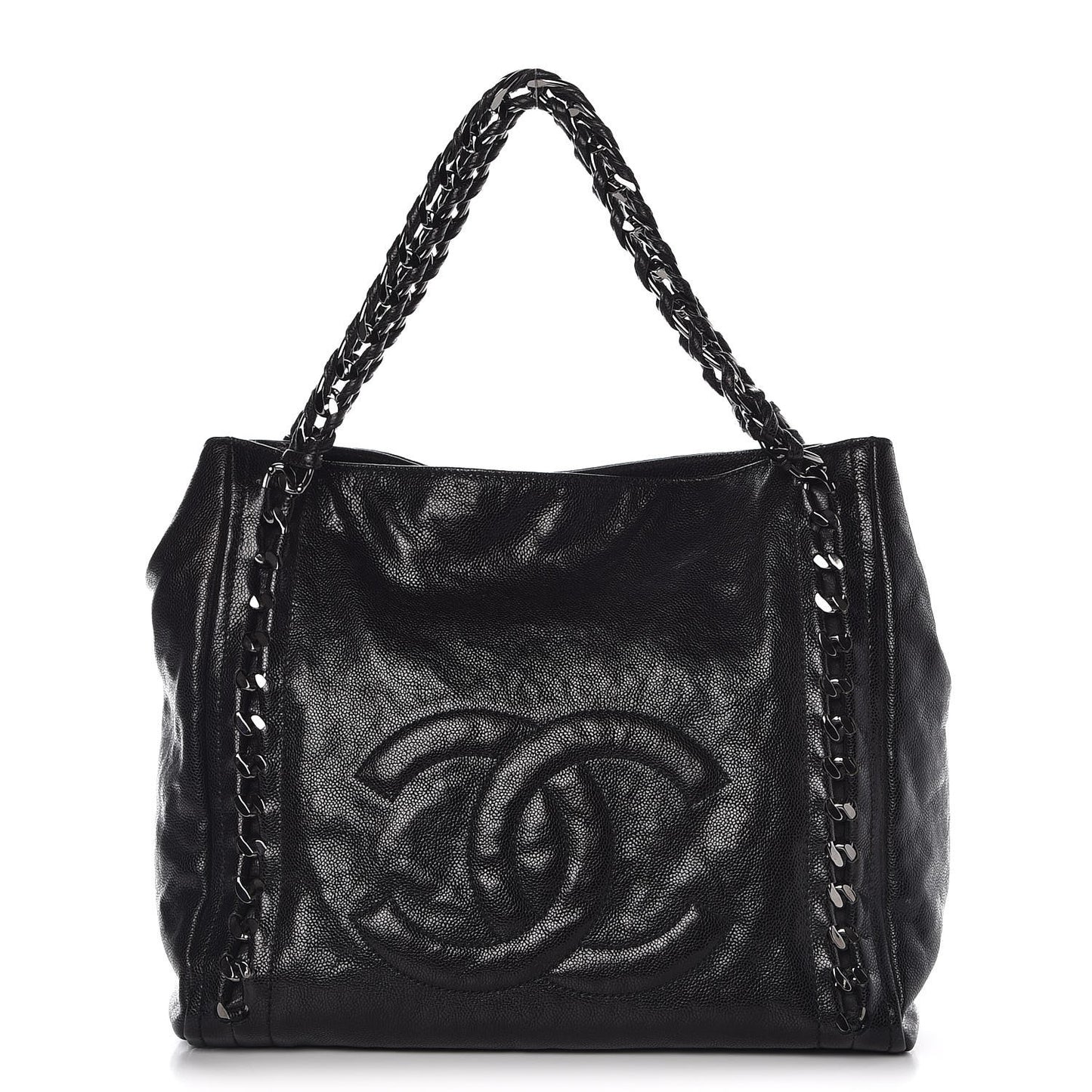Glazed Caviar Modern Chain Tote Black