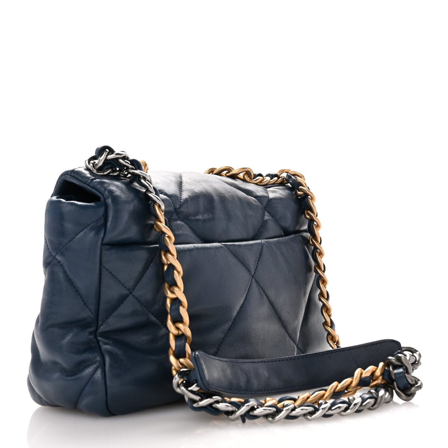 Goatskin Quilted Medium Chanel 19 Flap Navy Blue