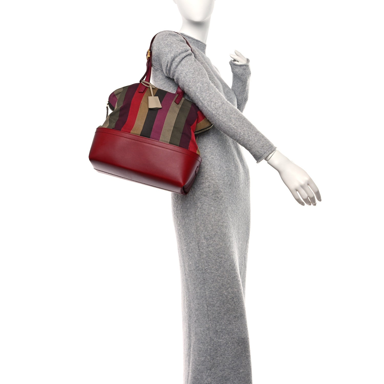 Fendi Pequin Striped 2Bag Bordeaux Multicolor Tobacco Lampone 3 of 13