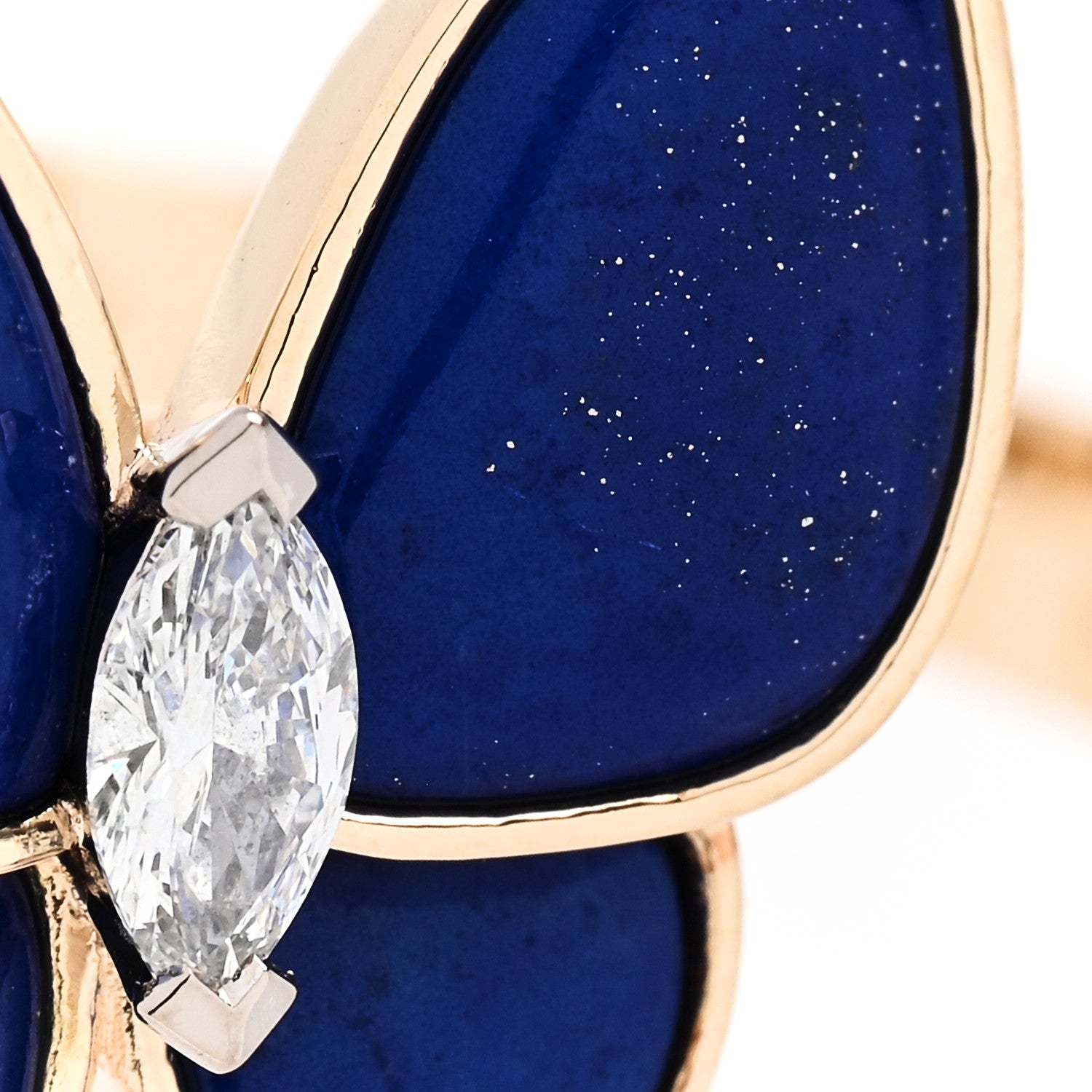 Van Cleef & Arpels 18K Yellow Gold Diamond Lapis Lazuli Two Butterfly Between The Finger Ring 55 7.25 7 of 8